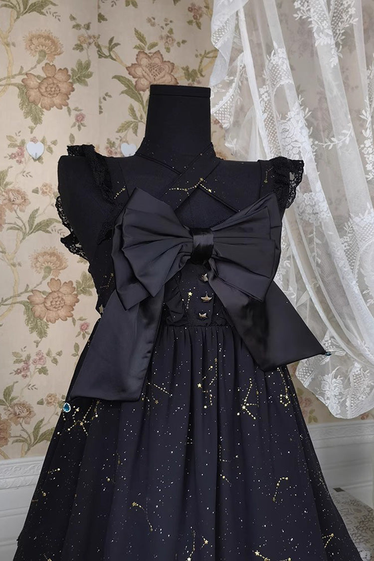 Black Triple-Layered Ruffle Hot Stamping Bowknot Classic Gothic Princess Lolita Jsk Dress - Product - 4