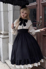 Rose Embroidery Long Sleeves Ruffle Bowknot Fake Two Pieces Elegant Lolita Dress 2 Colors - Product - 7