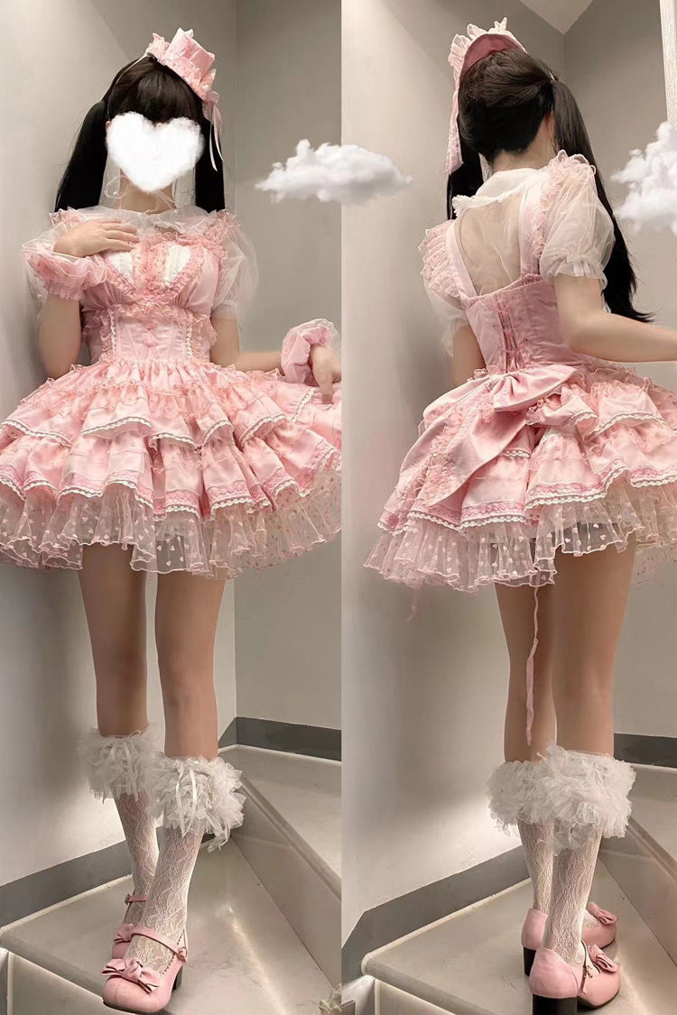 Pink Pray for Dopamine Multi-layer Ruffle Lace Sweet Lolita Jsk Dress - Product - 2