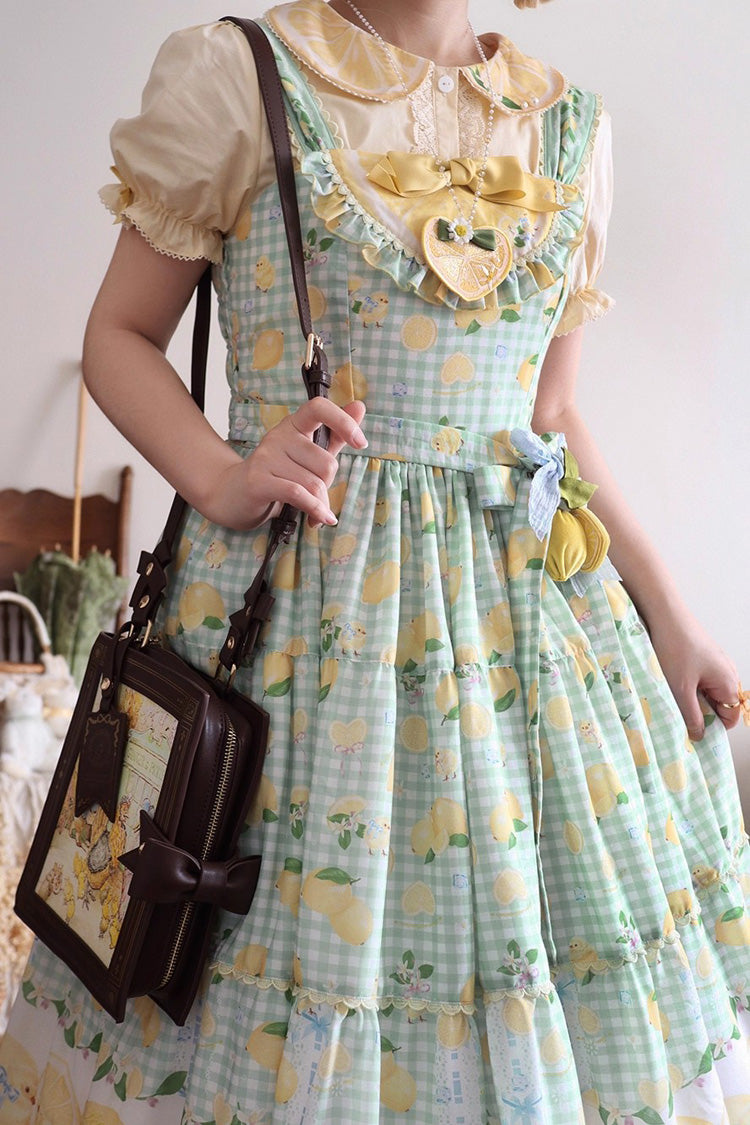 Green [Lemon Chicken] Print Ruffle Bowknot Lace Sweet Lolita Jsk Long Dress - Product - 5