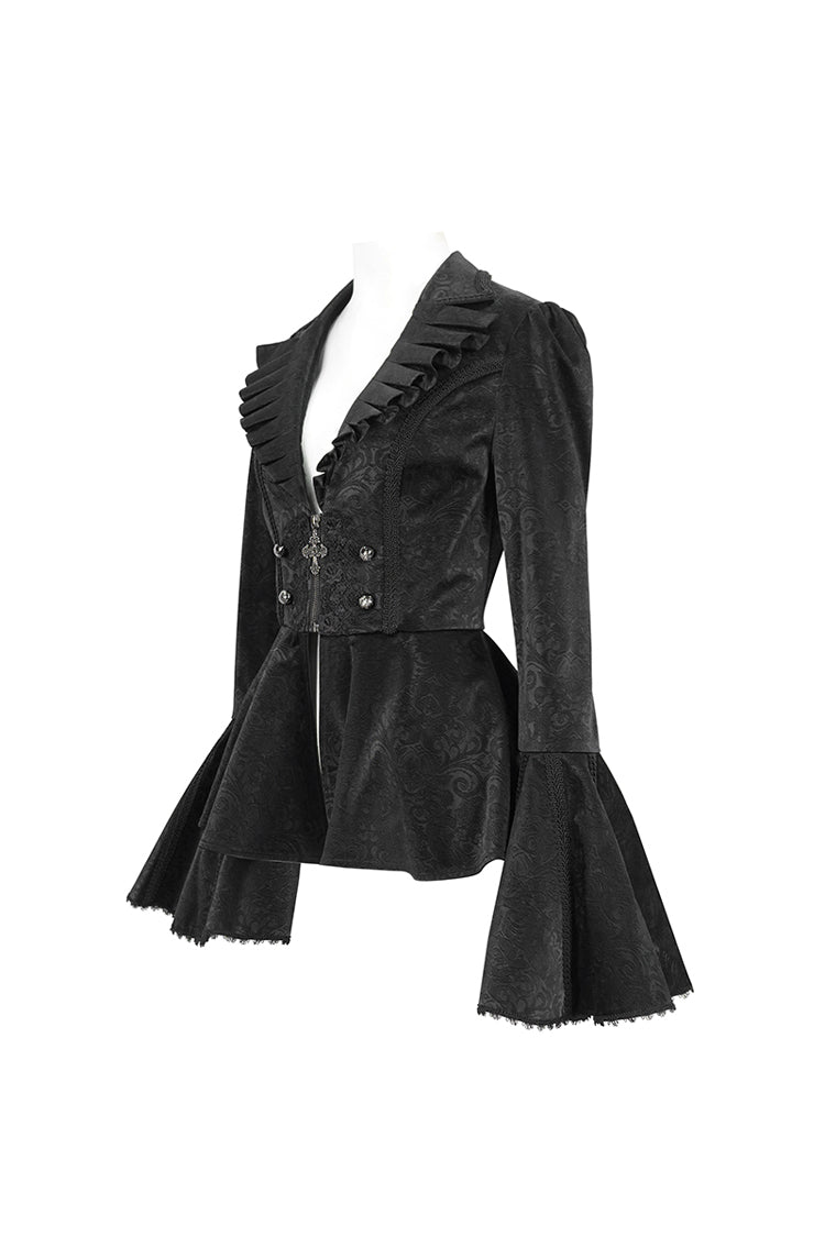 Black Ruffled Collar Flared Sleeved Women's Gothic Jacket - Product - 6