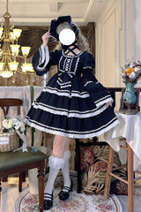 Black Triple-Layered Detachable Sleeves Bowknot Lace-Up Gothic Lolita Dress - Product - 7