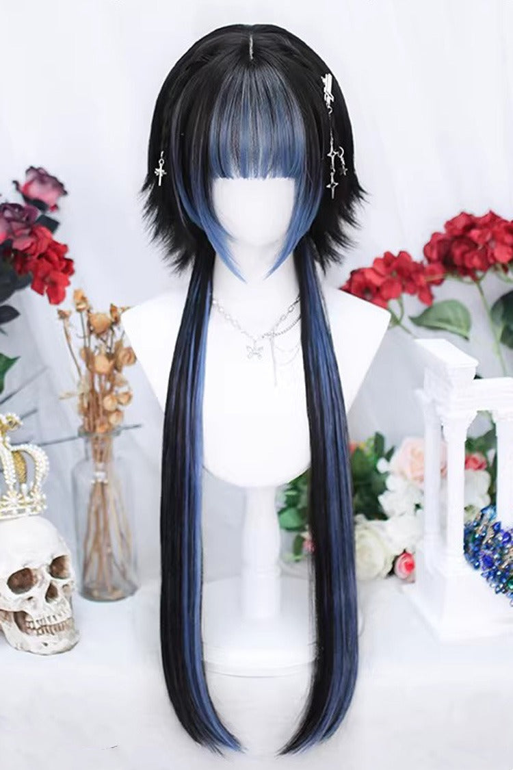 Japanese Style Highlight Trendy Girl Long Braid Sweet Lolita Wig 4 Colors - Sky-Blue/Black - 3