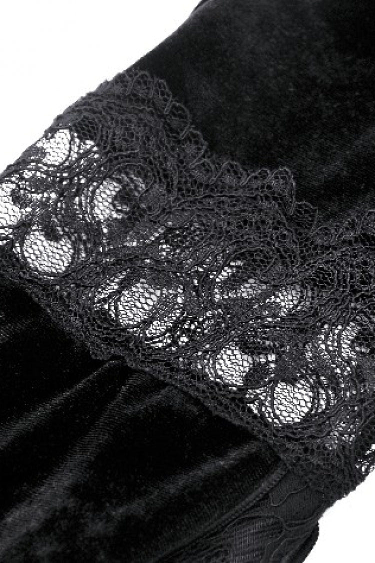 Black Long Puff Flared Sleeves Ruffled Lace Spliced Velvet Women's Gothic Cape - Product - 18