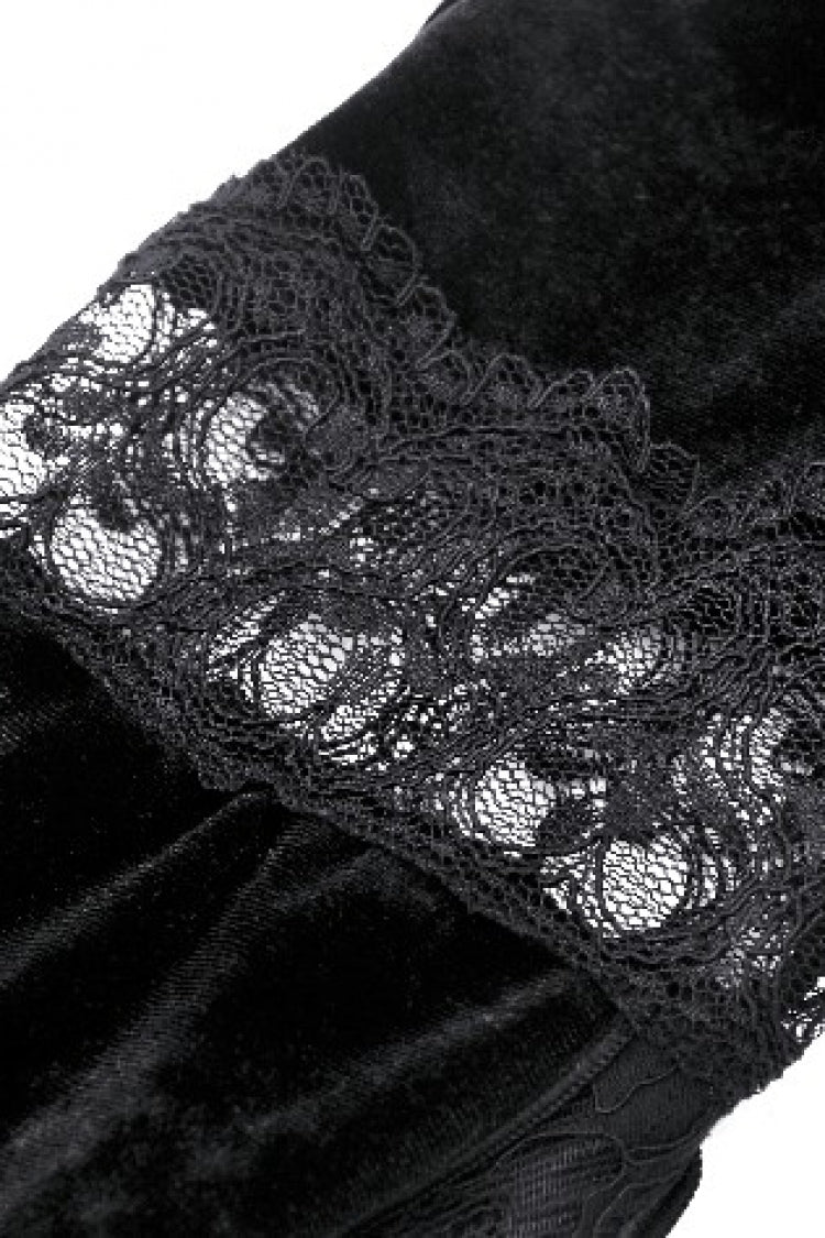 Black Long Puff Flared Sleeves Ruffled Lace Spliced Velvet Women's Gothic Cape - Product - 18