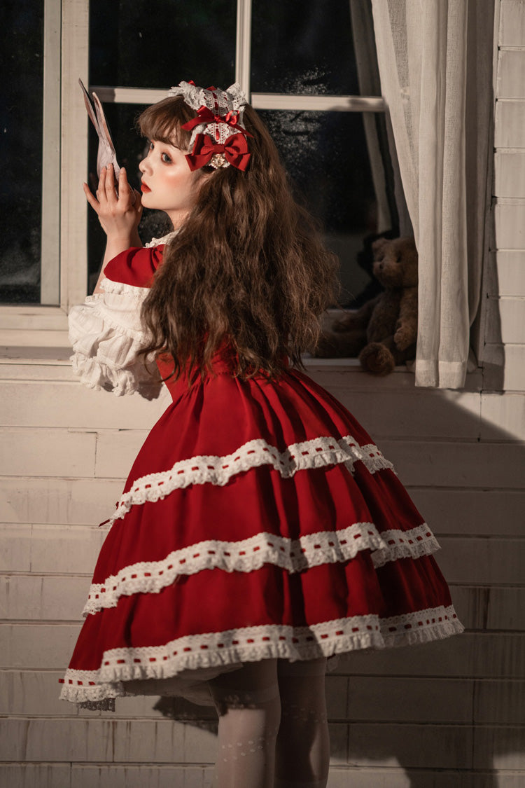 Red Antique Dolls Triple-Layered Bowknot Sweet Lolita Jsk Dress - Product - 8