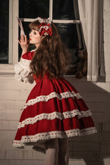 Red Antique Dolls Triple-Layered Bowknot Sweet Lolita Jsk Dress - Product - 8