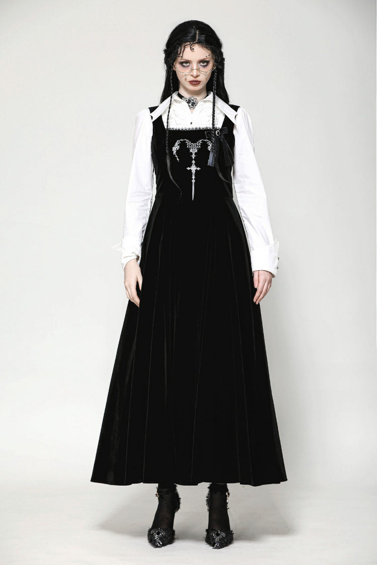 Black Horn Embroidered Lace-Up Women's Gothic Velvet Maxi Dress - Product - 5