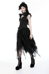 Black Women's Gothic Punk Multi-Layered Irregular Handkerchief Hem Lace Skirt - Product - 11