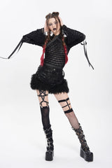 Black Stand Collar Long Sleeves Mesh Buckle Straps Women's Punk Blouse - Product - 15