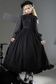 Black Quiet Place Jacquard Embroidered Gothic Lolita Dress front view