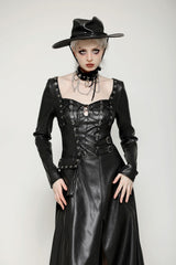 Black Women's Punk Long Sleeves Cut-Out Side Slit Irregular Hem Dress - Product - 2