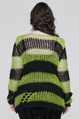 Round Collar Striped Print Irregular Ripped Women's Gothic Sweater 4 Colors - Product - 19