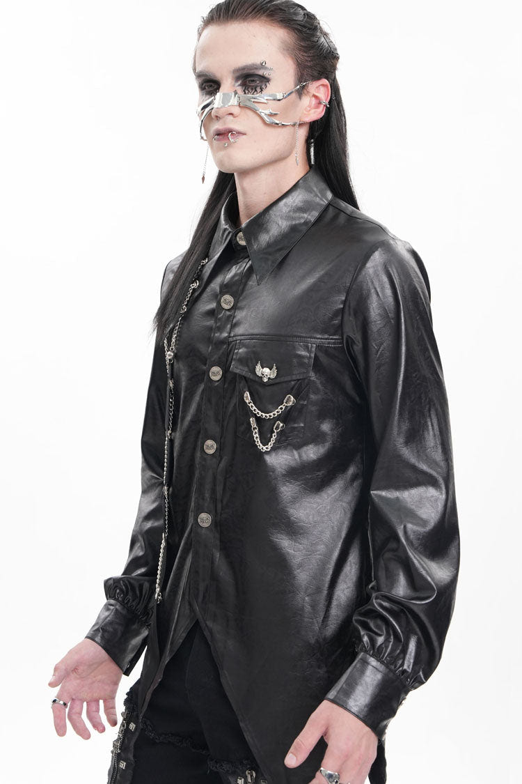 Black Long Sleeves Chain Eyelets Skull Men's Gothic Blouse - Product - 11