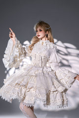 White [The Angel of Good and Evil] Multi-Layered Ruffled Lace Sweet Elegant Lolita Skirt (Corset Belt Included) - Product - 2