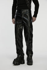 Black Zippered Eyelet Men's Punk Faux Leather Pants - Product - 6