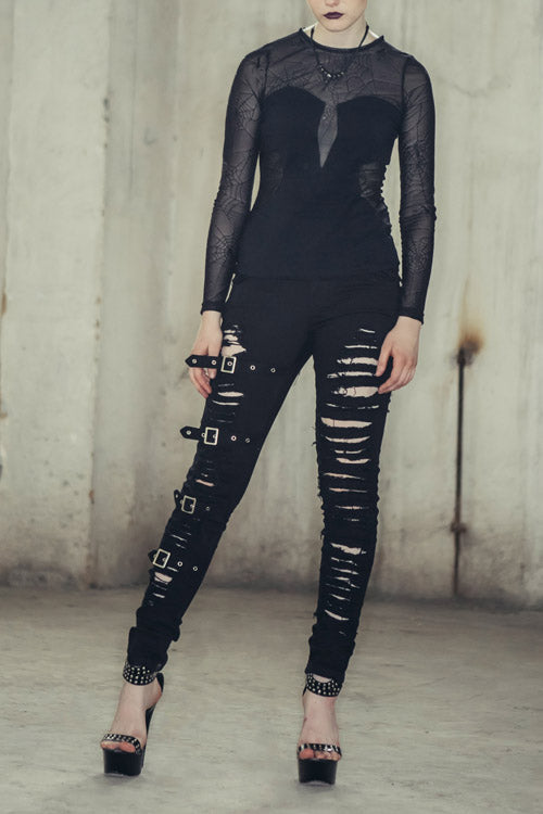 Black Punk Loops Broken Holes Womens Pants - Product - 4