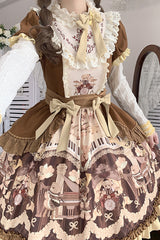 Brown [Little Bear Concerto] Print Ruffle Bowknot Sweet Princess Lolita Dress - Product - 5