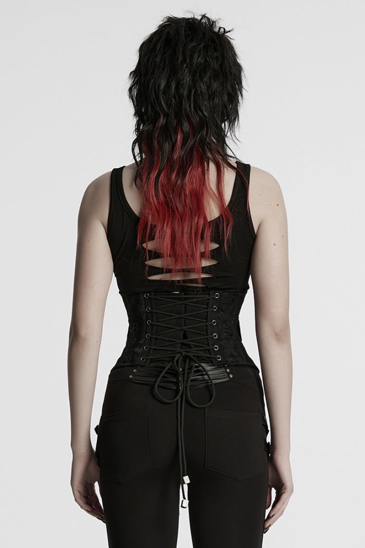 Black Interlaced Lace-Up Buckle Women's Punk Underbust Corset - Product - 3