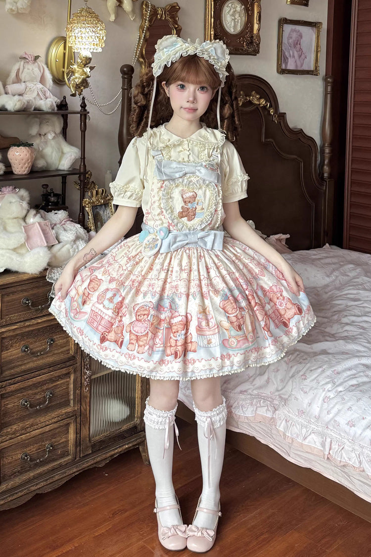 [Bear Anniversary Celebration] Sleeveless Printed Ruffled Bow Sweet Lolita Jsk Dress 2 Colors - Product - 9