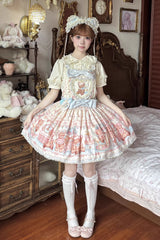 [Bear Anniversary Celebration] Sleeveless Printed Ruffled Bow Sweet Lolita Jsk Dress 2 Colors - Product - 9