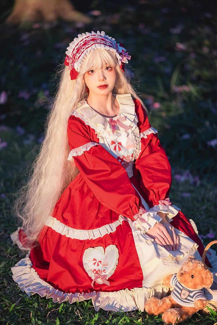 Red Cider House Long Sleeves Print Ruffle Cardigan Bowknot Sweet Lolita Dress - Product - 9