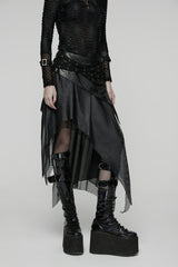 Black Double-Layered Irregular Eyelet Women's Punk rregular Wasteland Skirt - Product - 10