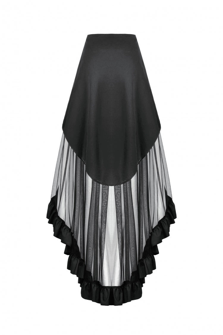 Black Eyelet Straps Women's High-Low Multi-Layered Ruffled Sheer Mesh Punk Skirt - Product - 16