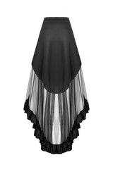 Black Eyelet Straps Women's High-Low Multi-Layered Ruffled Sheer Mesh Punk Skirt - Product - 16