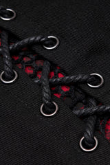 Buttonhole Drawstring Stitching Lace-Up Mesh Women's Steampunk Skinny Jeans Pants 2 Colors - Product - 5