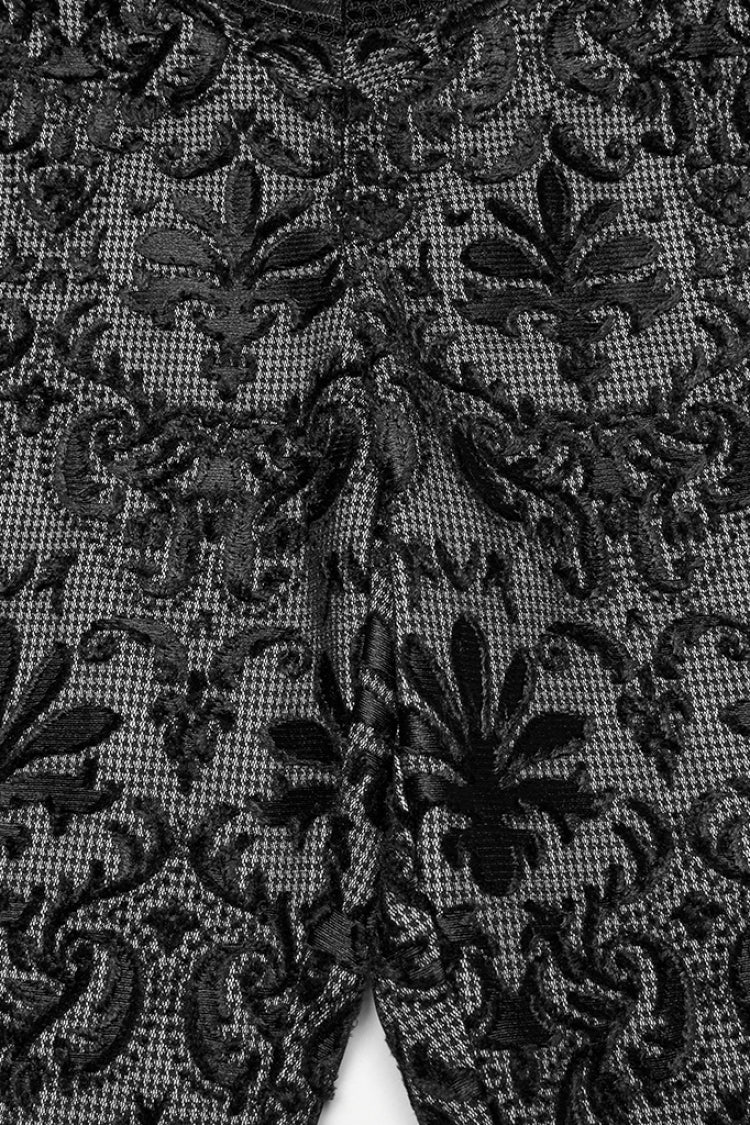 Black Print Floral Embroidery Buckle Men's Gothic Pants - Product - 6