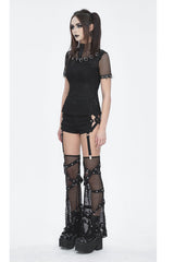 Black Mesh Rings Short Sleeved Womens Punk Top - Product - 5