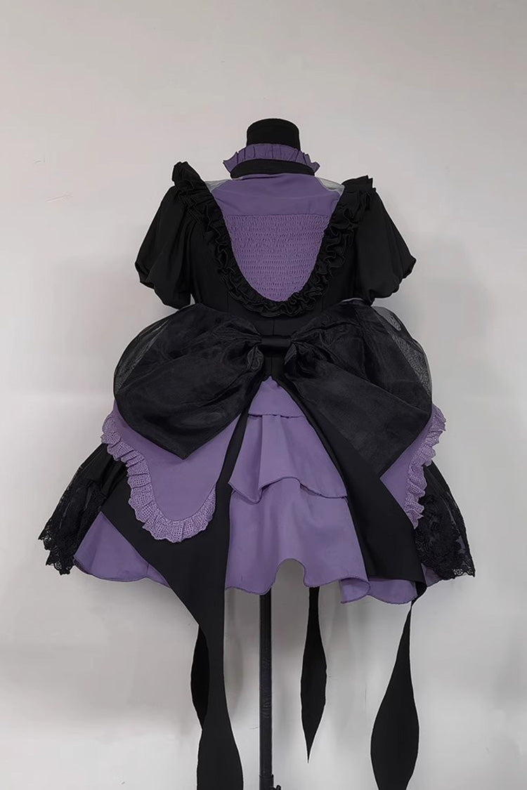 Black/Purple [Phantom Thief Ace of Spades] Short Sleeves Ruffle Bowknot Gothic Lolita Dress Set - Product - 5