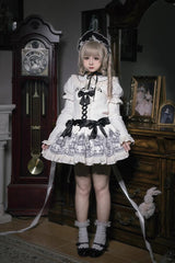 Doll Night Short Sleeves Print Ruffle Embroidery Bowknot Gothic Lolita Dress 2 Colors - Beige - 4