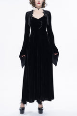 Black Embroidered Fringe Flared Sleeve Women's Gothic Dress - Black - 1