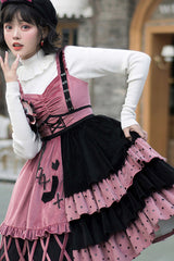 Red/Black Ruffle Stitching Vintage Sweet Lolita Dress - Product - 4