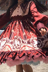 [Angel's Redemption] Long Sleeves Angel Print Ruffle Bowknot Sweet Lolita Dress 3 Colors - Red - 17