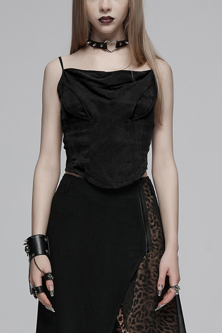 Black Texture Pleated Hollow Women's Gothic Vest - Black - 1