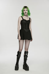 Black Lace-Up Slim Studded Zippered Eyelet Women's Punk Cool Corset - Product - 5