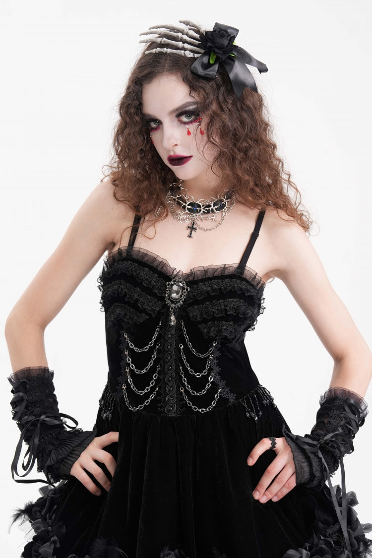 Black Bow Lace Lace-Up Mesh Eyelet Women's Gothic Gorgeous Palace Arm Sleeves - Product - 8