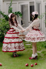 Pink Triple-Layered [Apple Orchard] Print Ruffle Embroidery Sweet Lolita Short Skirt - Product - 9