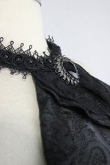 Black Lace Jacquard Jewel Pins Men's Gothic Tie - Product - 5