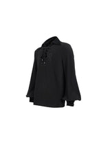 Black Embroidered Chest With Drawstring Strappy Puff Sleeved Men's Gothic Shirt - Product - 6
