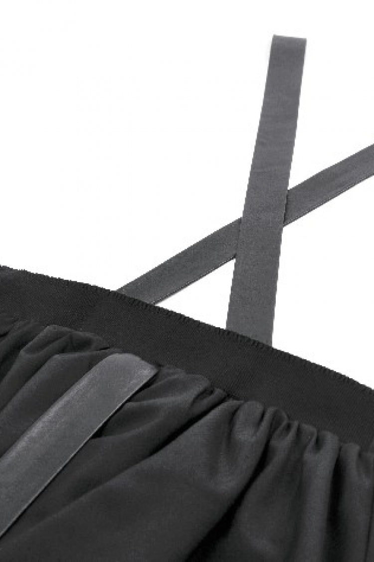 Black Bat Wing Buckled Women's Gothic Suspender Dress Graduation Dress with Tail - Product - 14