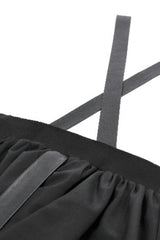 Black Bat Wing Buckled Women's Gothic Suspender Dress Graduation Dress with Tail - Product - 14