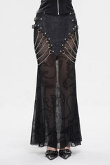 Black Mesh Splice Chain Fishtail Women's Gothic Skirt - Black - 1