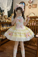 Yellow [Meowling Sweet Maid] Sleeveless Multi-Layered Ruffle Bowknot Lace Sweet Princess Lolita Jsk Dress - Yellow - 1