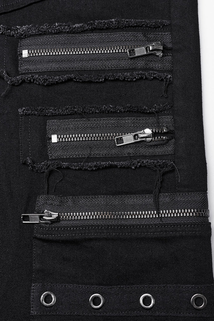 Black Women's Punk Cross Patch Big-pocket Denim Pants - Product - 5
