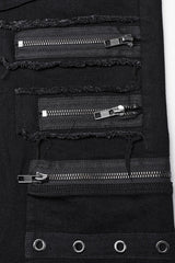 Black Women's Punk Cross Patch Big-pocket Denim Pants - Product - 5