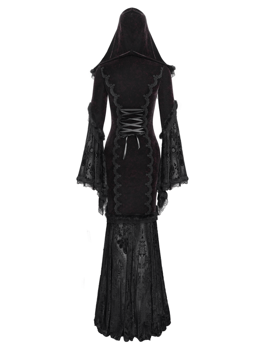 Chic Hooded Maxi Dress with Lace Sleeves and Corset Waist - image 6